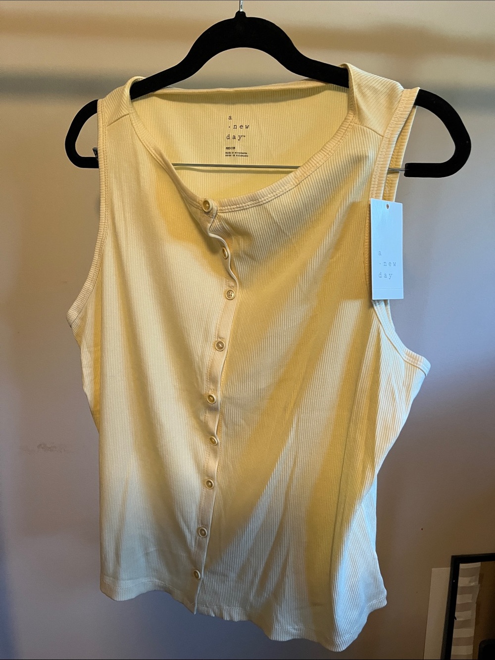 a new day Yellow Ribbed Button-Front Tank Top